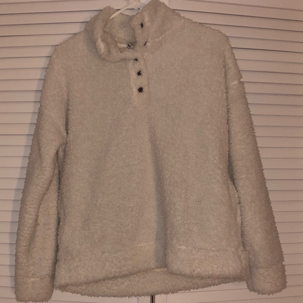 white fluffy sherpa quarter zip